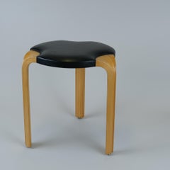 Alvar Aalto Stool X600 in Birch and Original Black Leather, Artek, 1960s