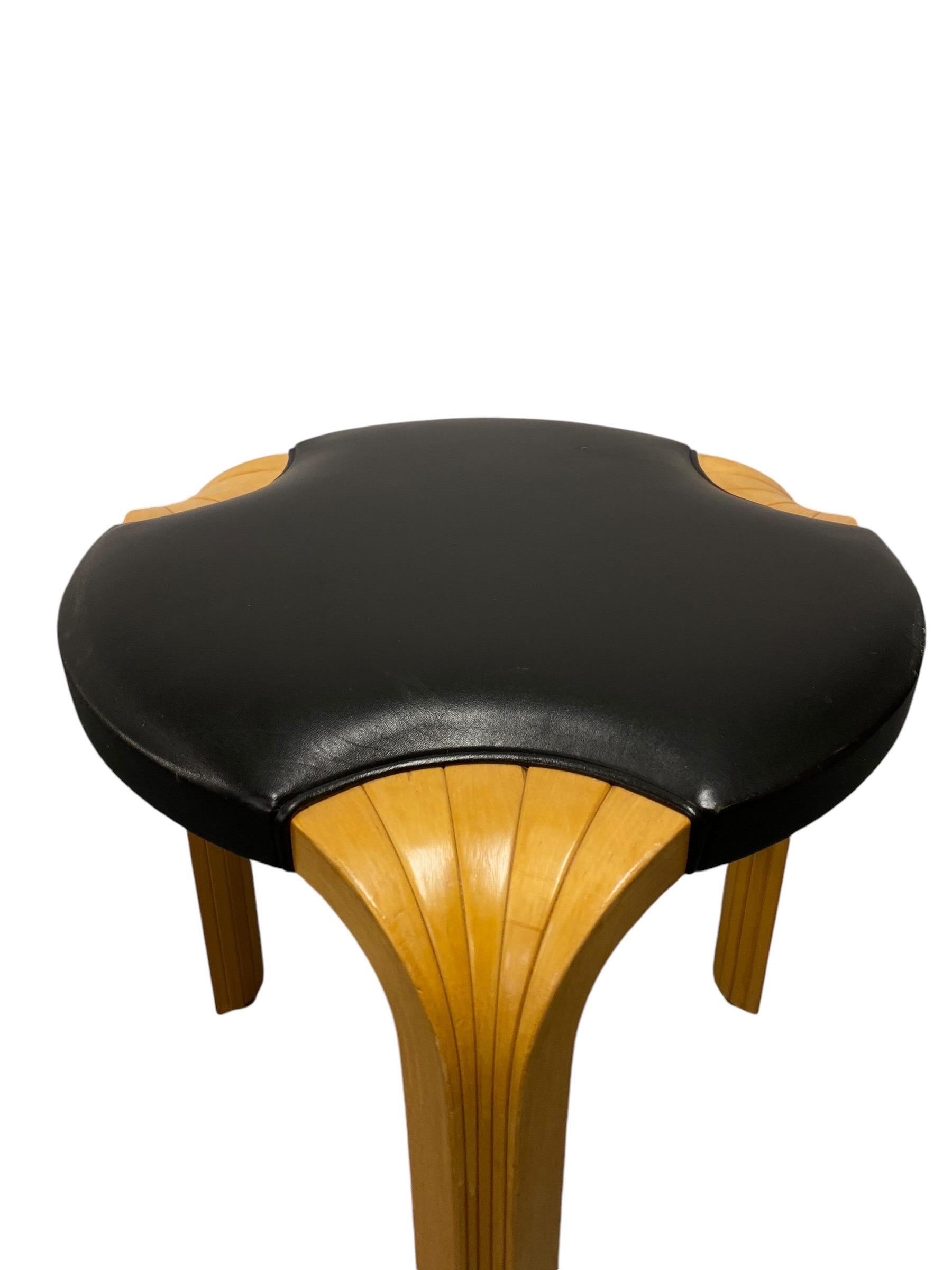 Alvar Aalto Stool X600 in Birch and Original Black Leather