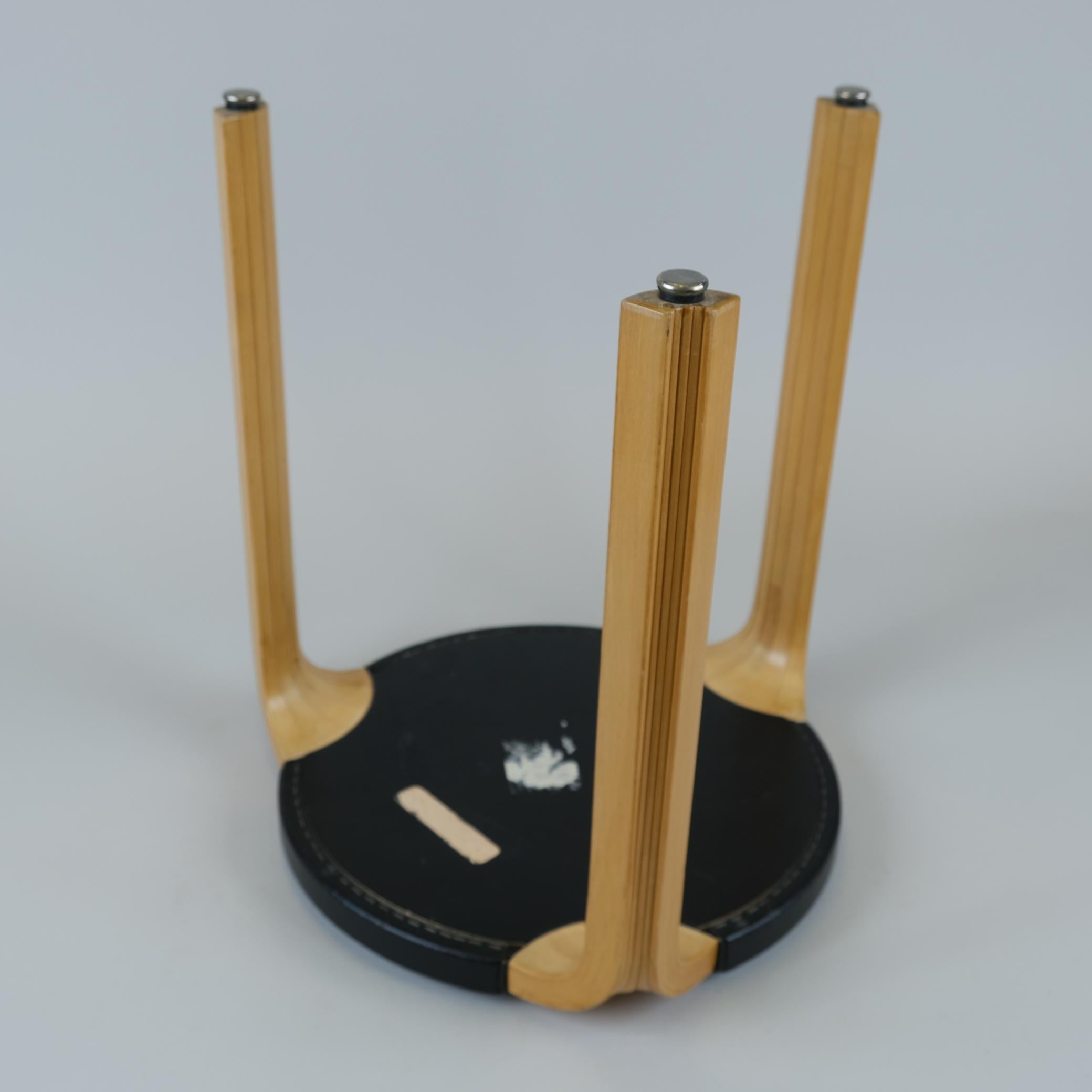 Sgabello X600 di Alvar Aalto in betulla e pelle nera originale, Artek, anni '60 in vendita 1
