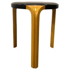 Alvar Aalto Stool X600 in Birch and Original Black Leather, Artek, 1960s