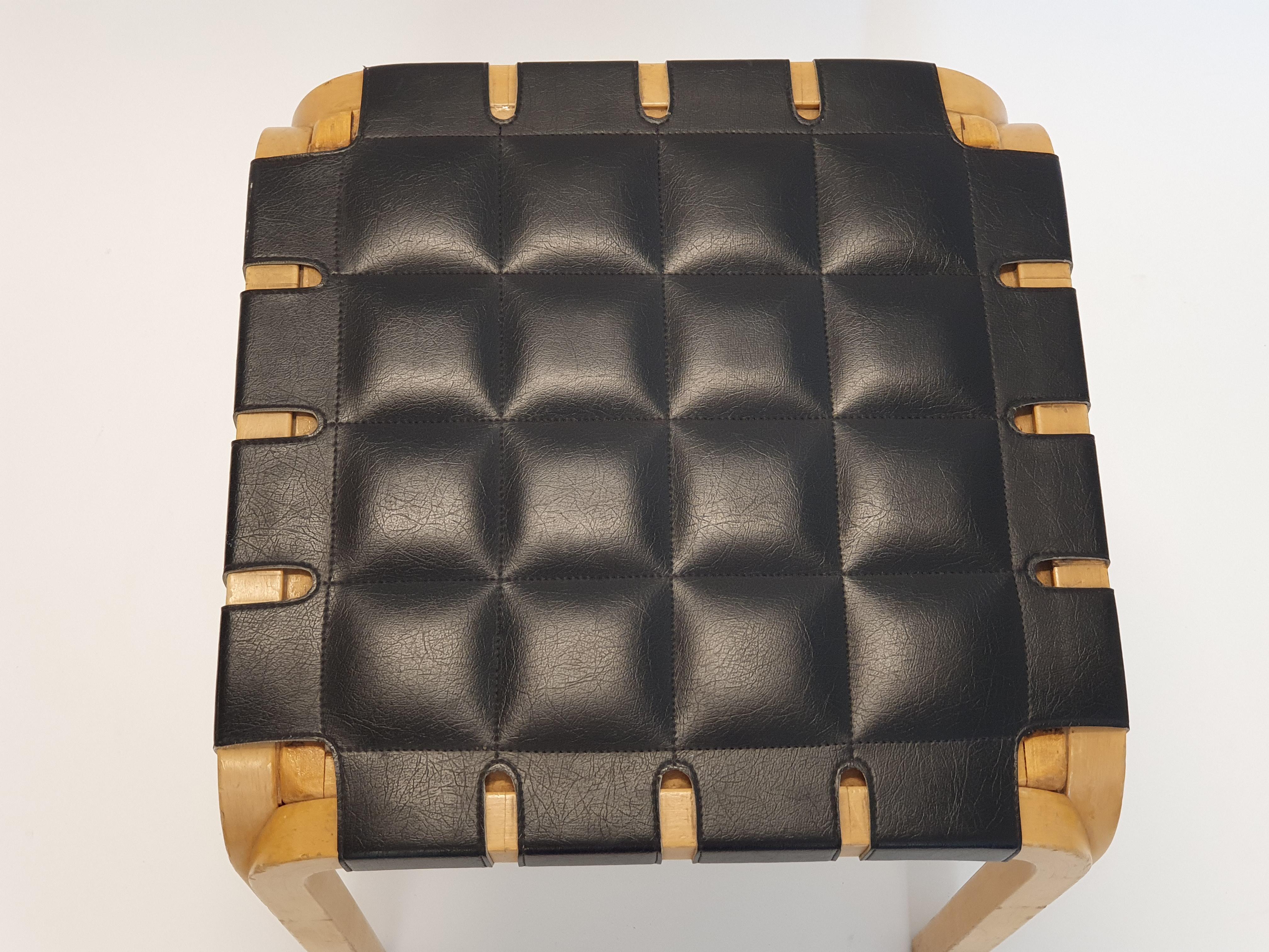 Leather Alvar Aalto Stool Y61 by Artek