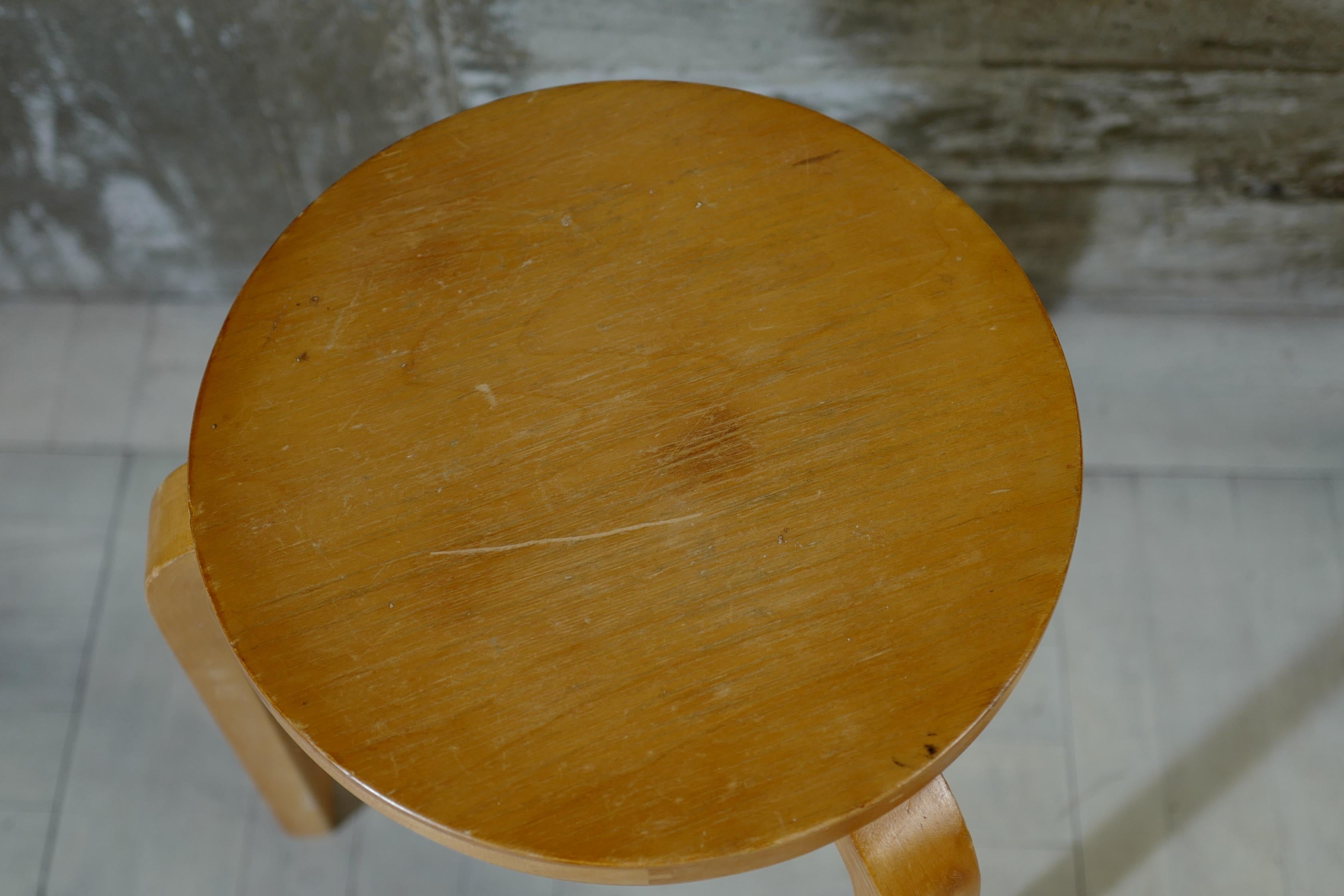 Modern alvar aalto stool60 natural 1950's For Sale