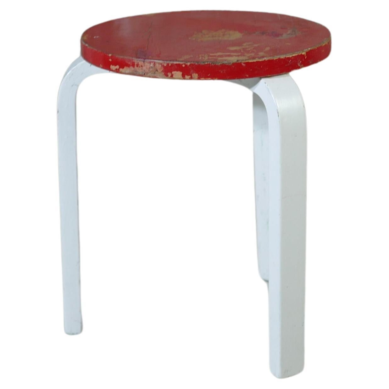 alvar aalto stool60 painted red 1930's For Sale