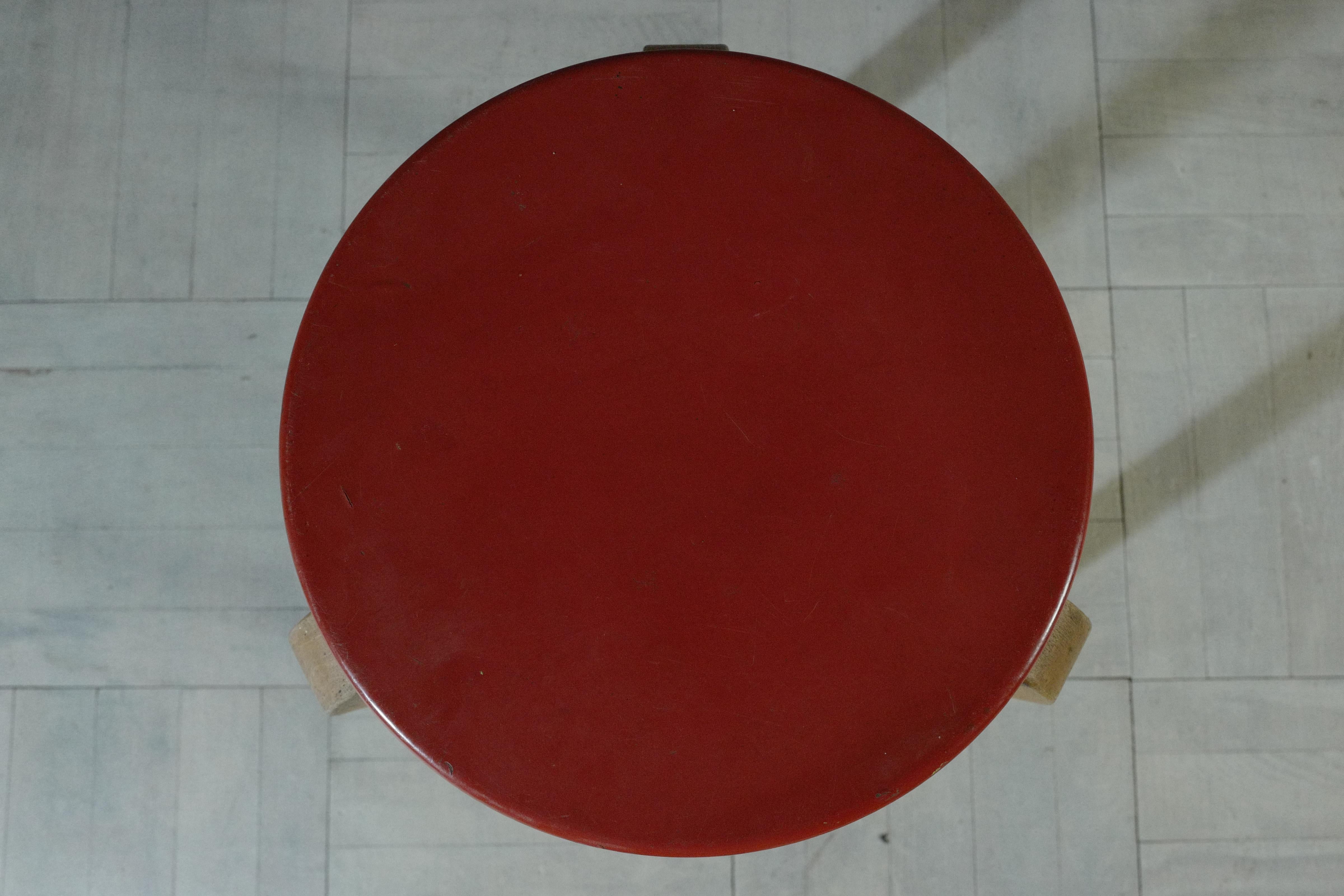 alvar aalto stool60 vinyl leather red 1950's For Sale 5
