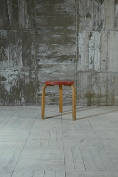 alvar aalto stool60 vinyl leather red 1950's