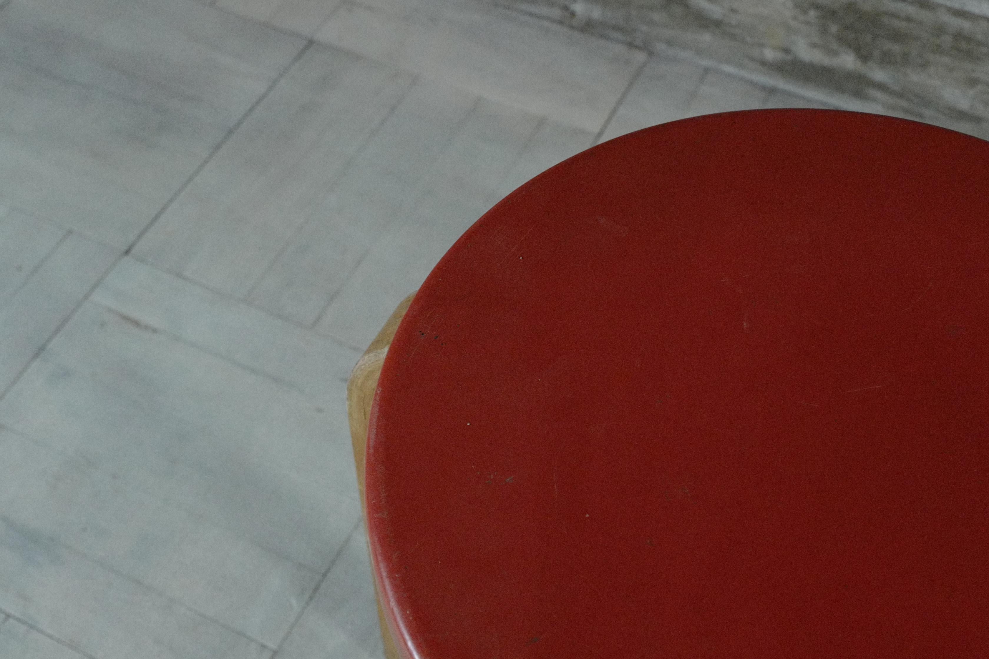 Finnish alvar aalto stool60 vinyl leather red 1950's For Sale