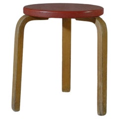 Vintage alvar aalto stool60 vinyl leather red 1950's
