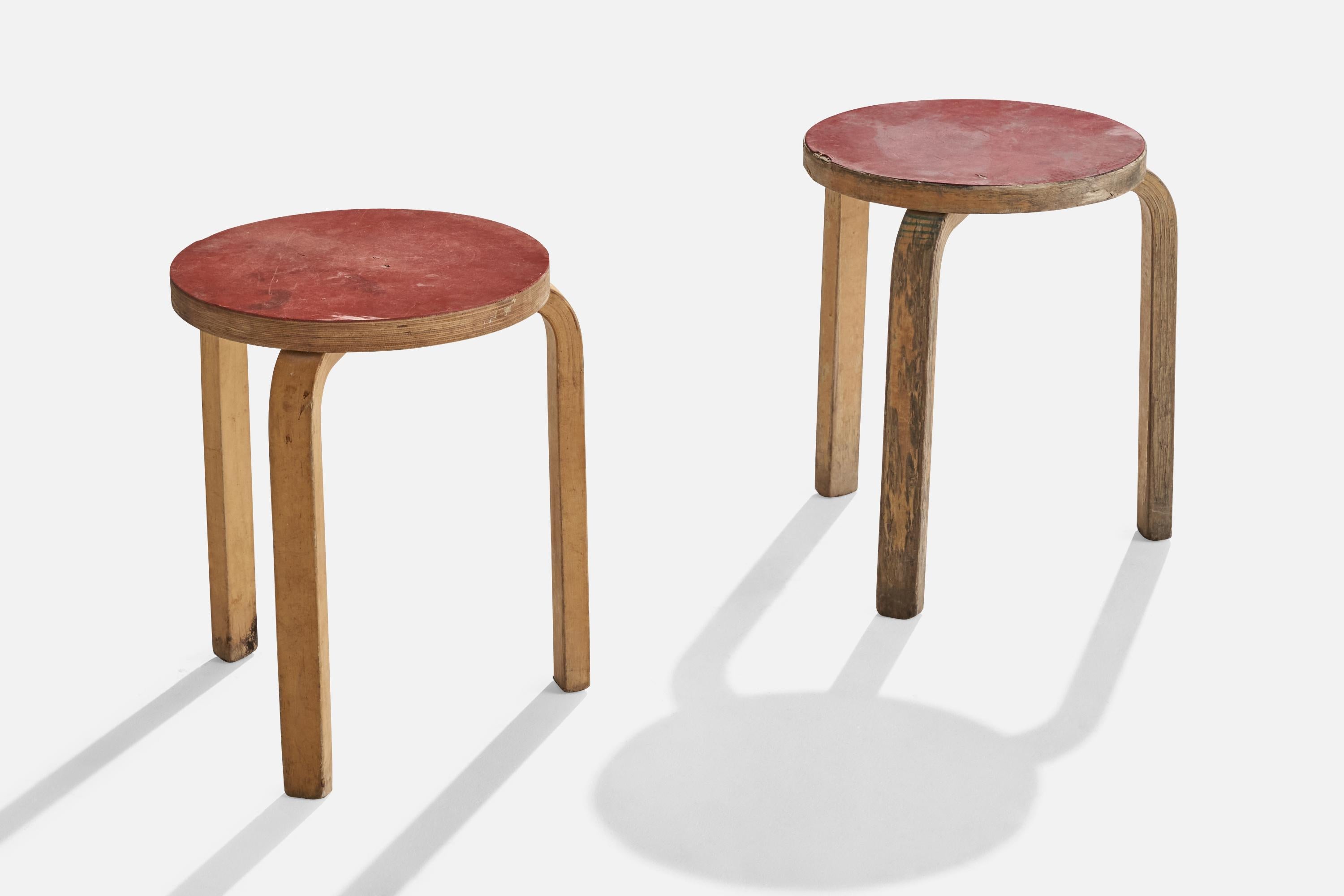 Scandinavian Modern Alvar Aalto, Stools, Birch, Finland, 1950s For Sale
