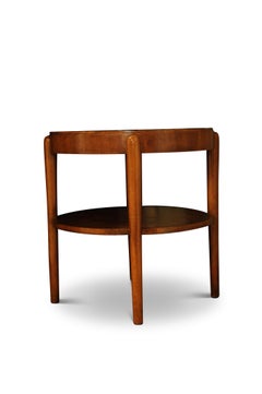 Alvar Aalto Style 1930s Art Deco Walnut Circular Cocktail Table with Shelf