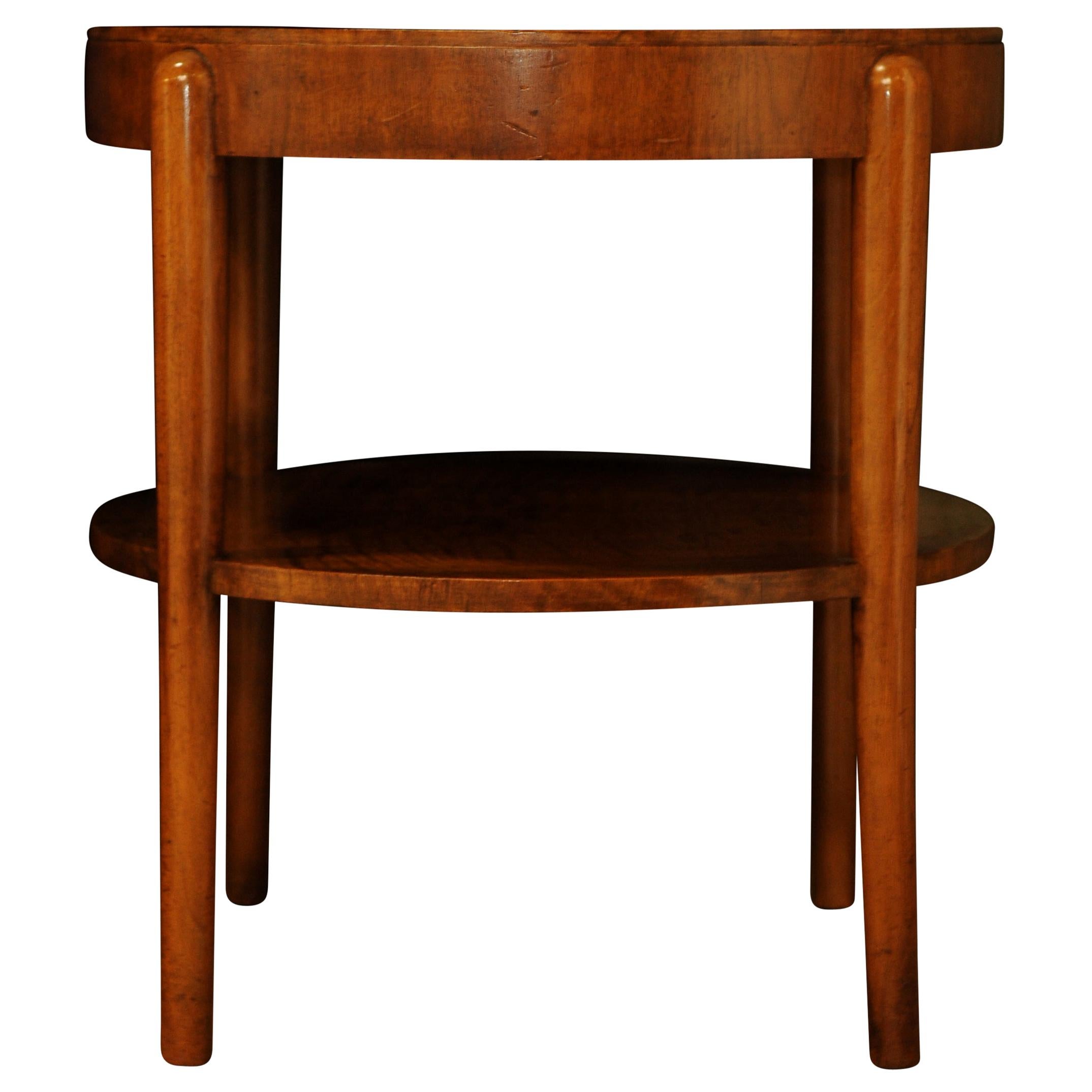 Alvar Aalto Style 1930s Art Deco Walnut Circular Cocktail Table with Shelf For Sale