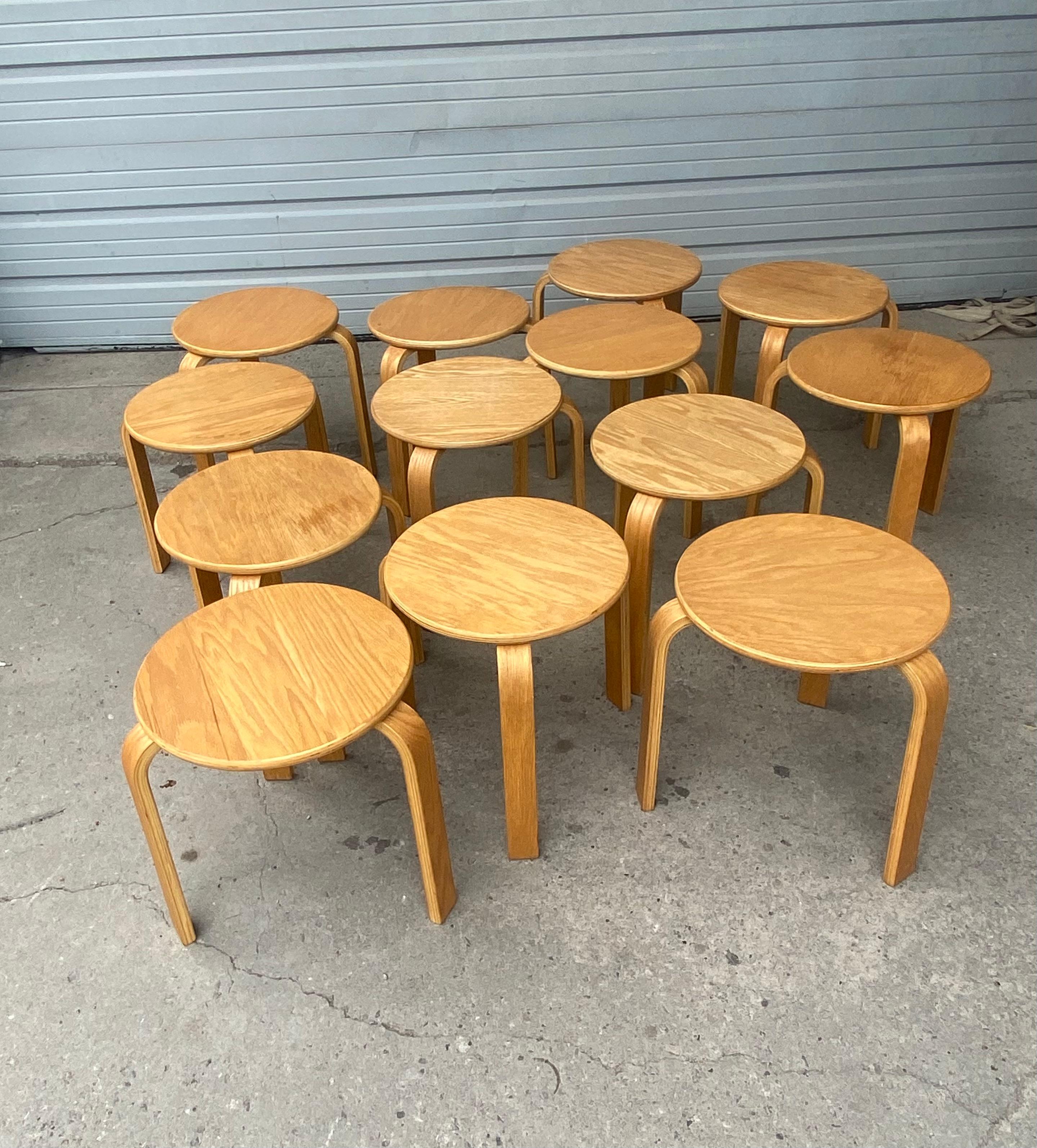 American Alvar Aalto Style 3-Leg Plywood Stool / Table, Classic Modernist Design