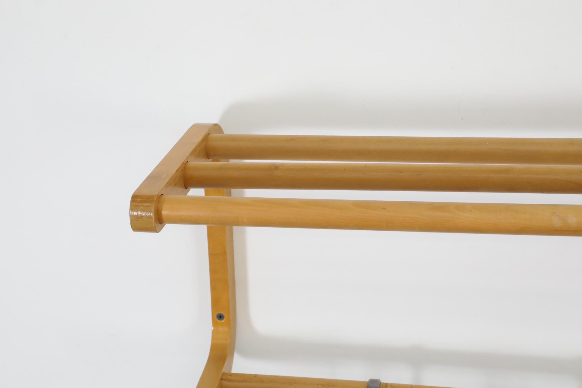 Alvar Aalto Style Bent Beechwood Coat Rack and Shelf with Silver Toned Hooks For Sale 3