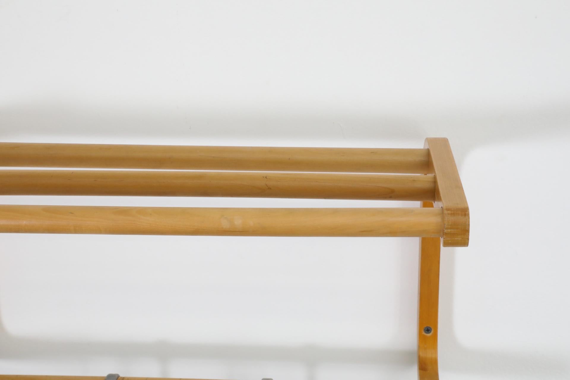 Alvar Aalto Style Bent Beechwood Coat Rack and Shelf with Silver Toned Hooks For Sale 4