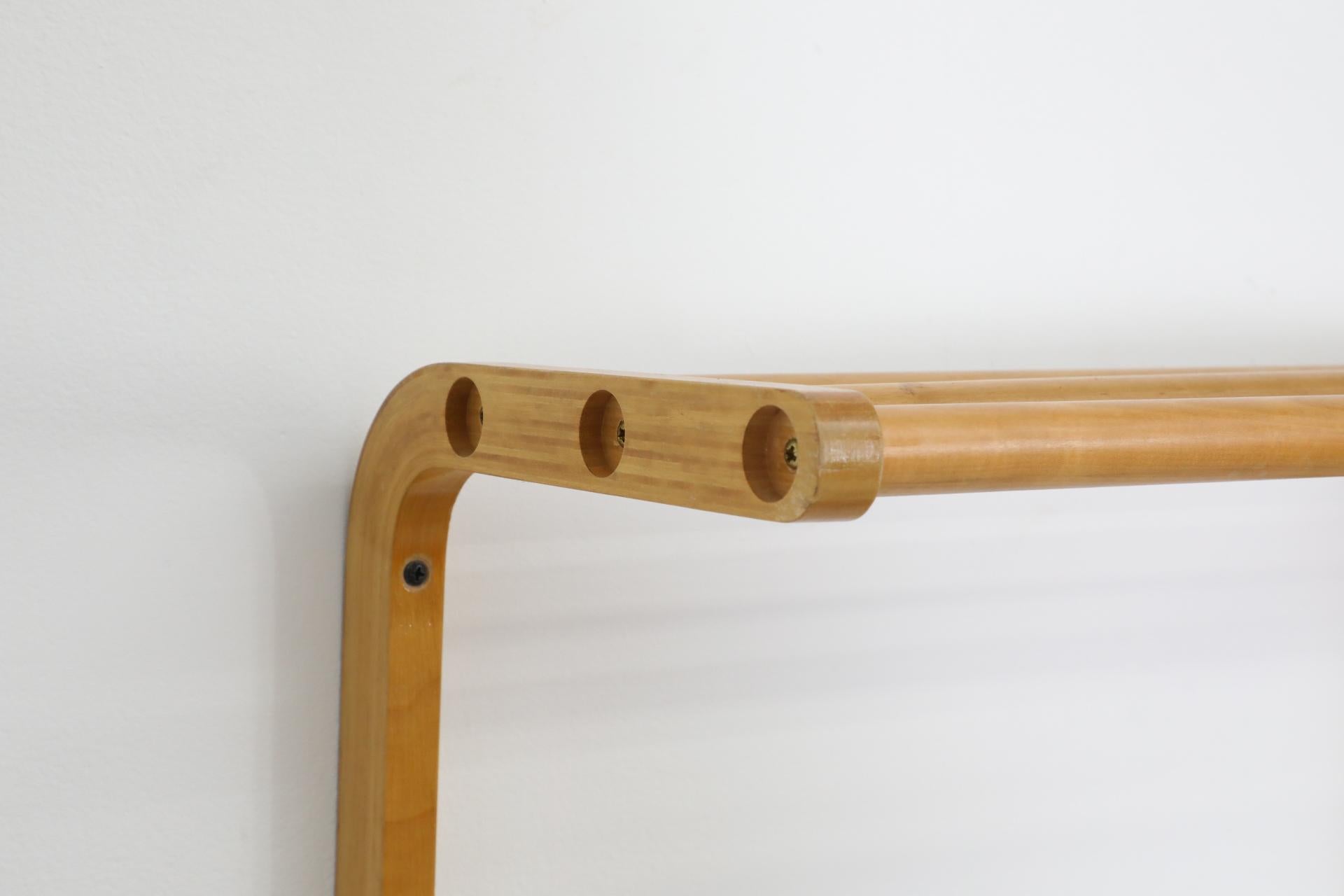 Alvar Aalto Style Bent Beechwood Coat Rack and Shelf with Silver Toned Hooks For Sale 5