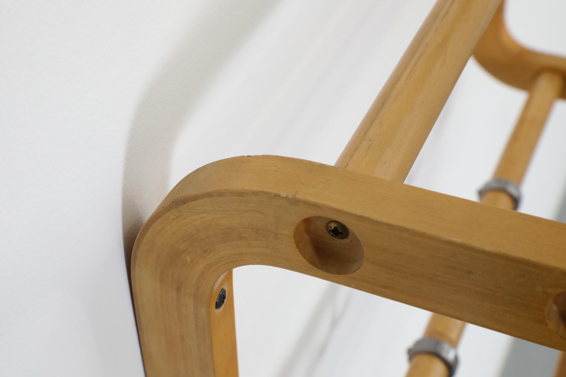 Alvar Aalto Style Bent Beechwood Coat Rack and Shelf with Silver Toned Hooks For Sale 12