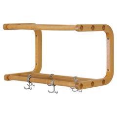 Alvar Aalto Style Bent Beechwood Coat Rack and Shelf with Silver Toned Hooks