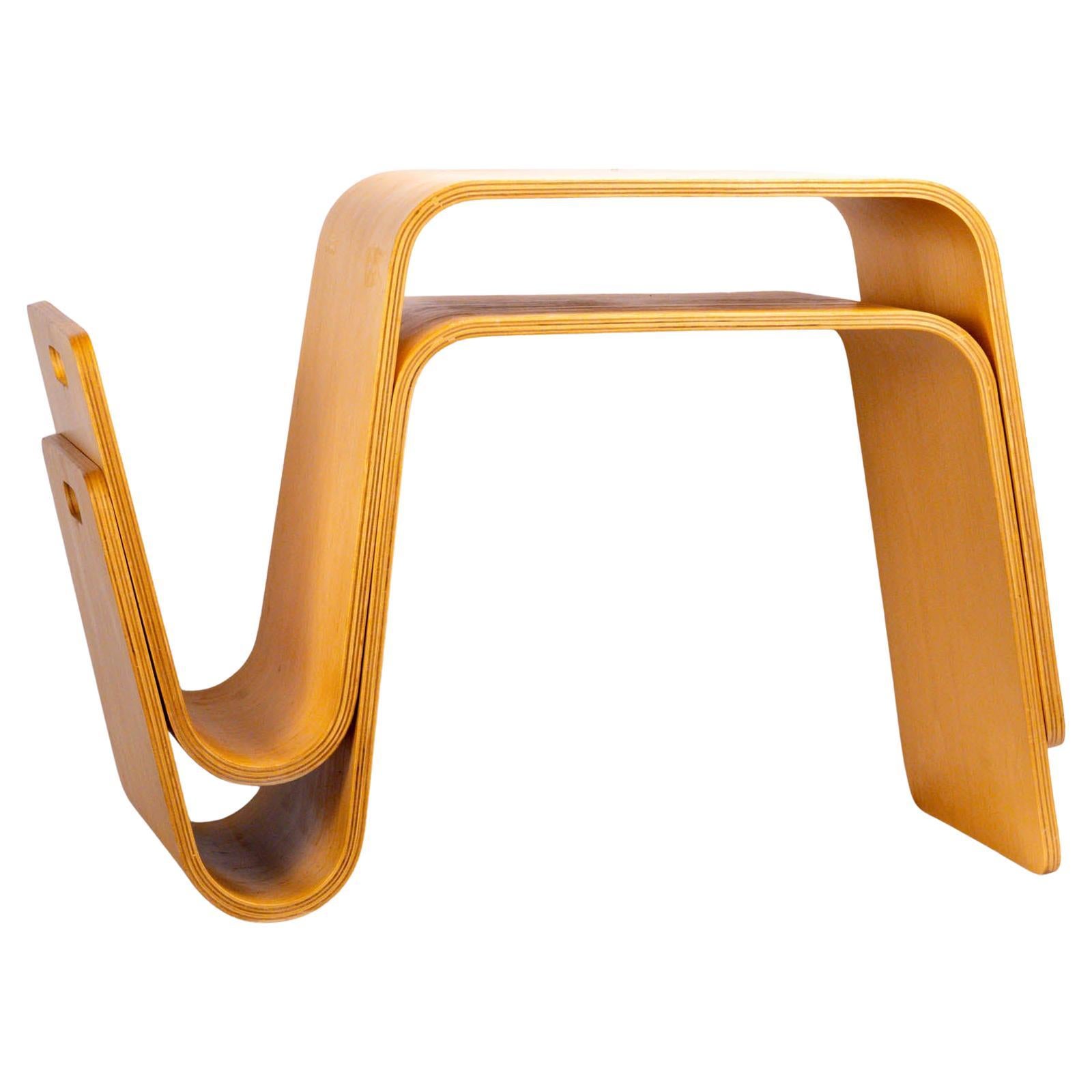 Alvar Aalto Style Danish Bentwood Side Tables with Magazine Holder, a Pair