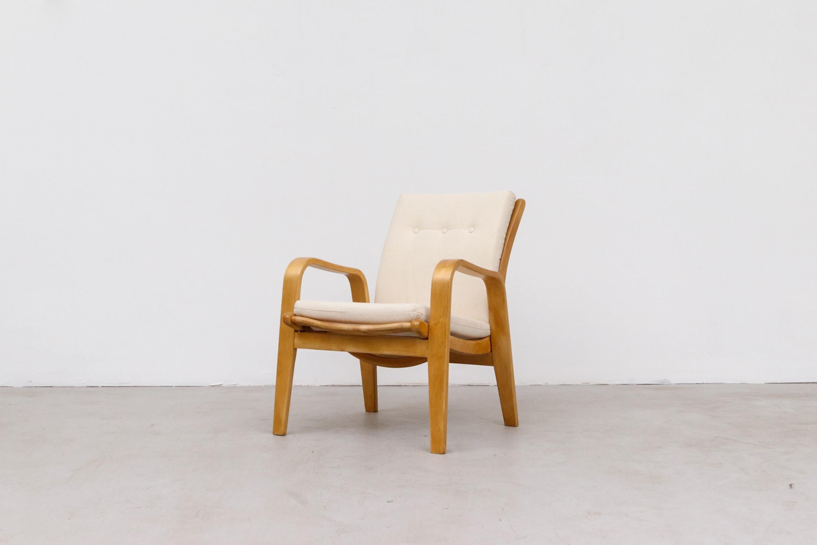 Mid-Century Modern Alvar Aalto Style Lounge Chair by Cees Braakman for Pastoe in Natural Canvas For Sale