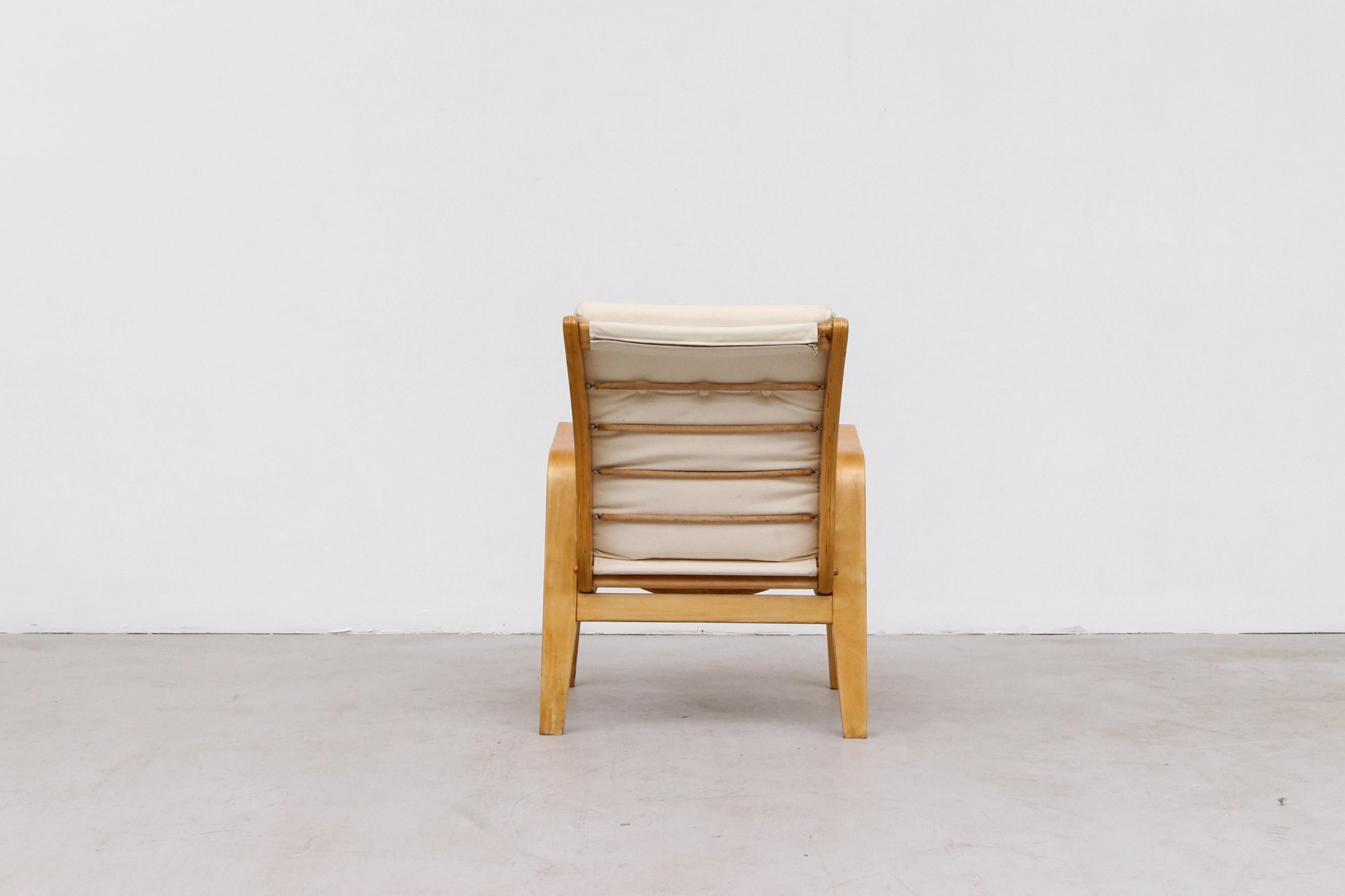 Mid-20th Century Alvar Aalto Style Lounge Chair by Cees Braakman for Pastoe in Natural Canvas For Sale