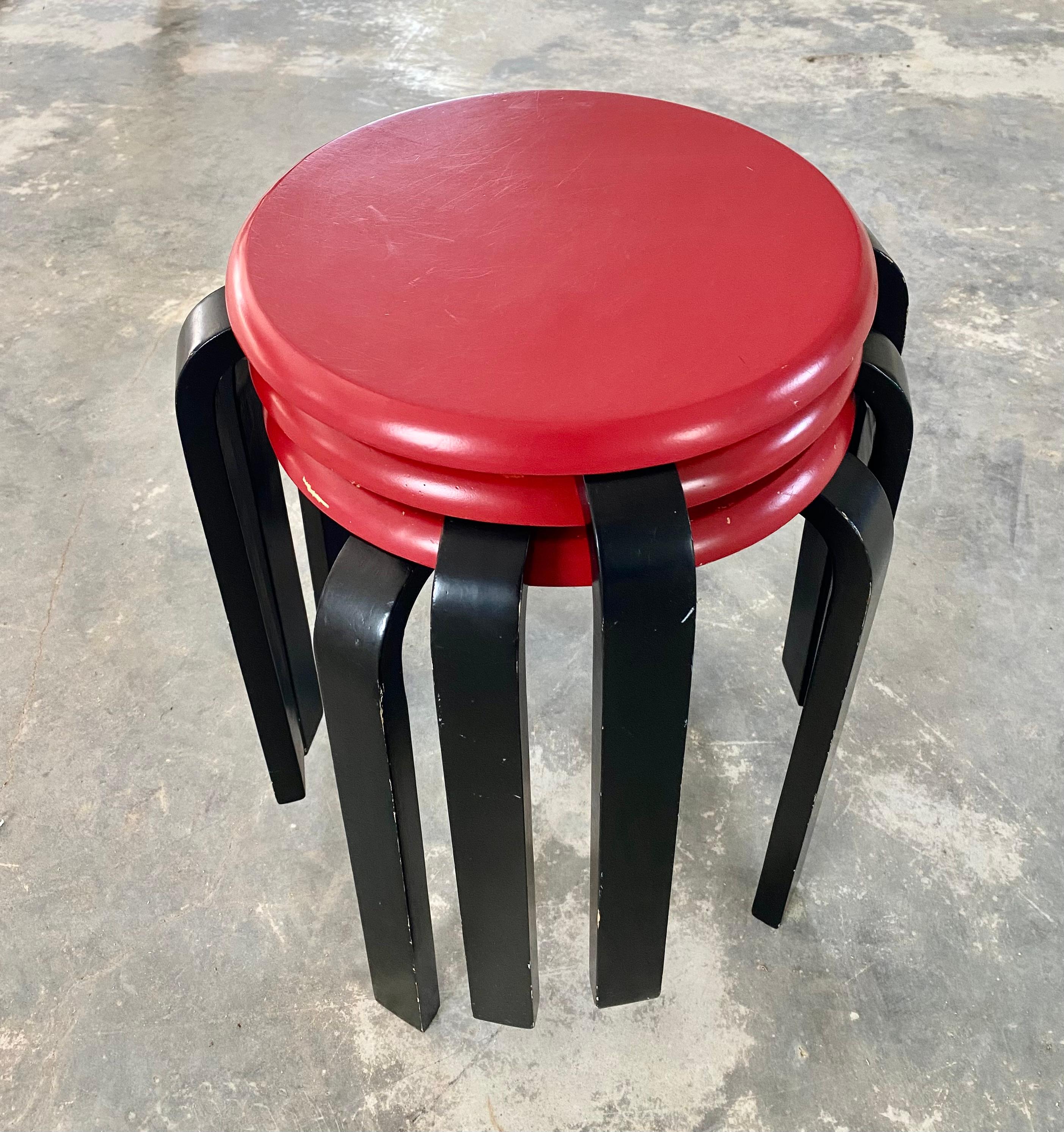 Alvar Aalto-Style Postmodern Stools, Set of 3 In Good Condition For Sale In Round Top, TX