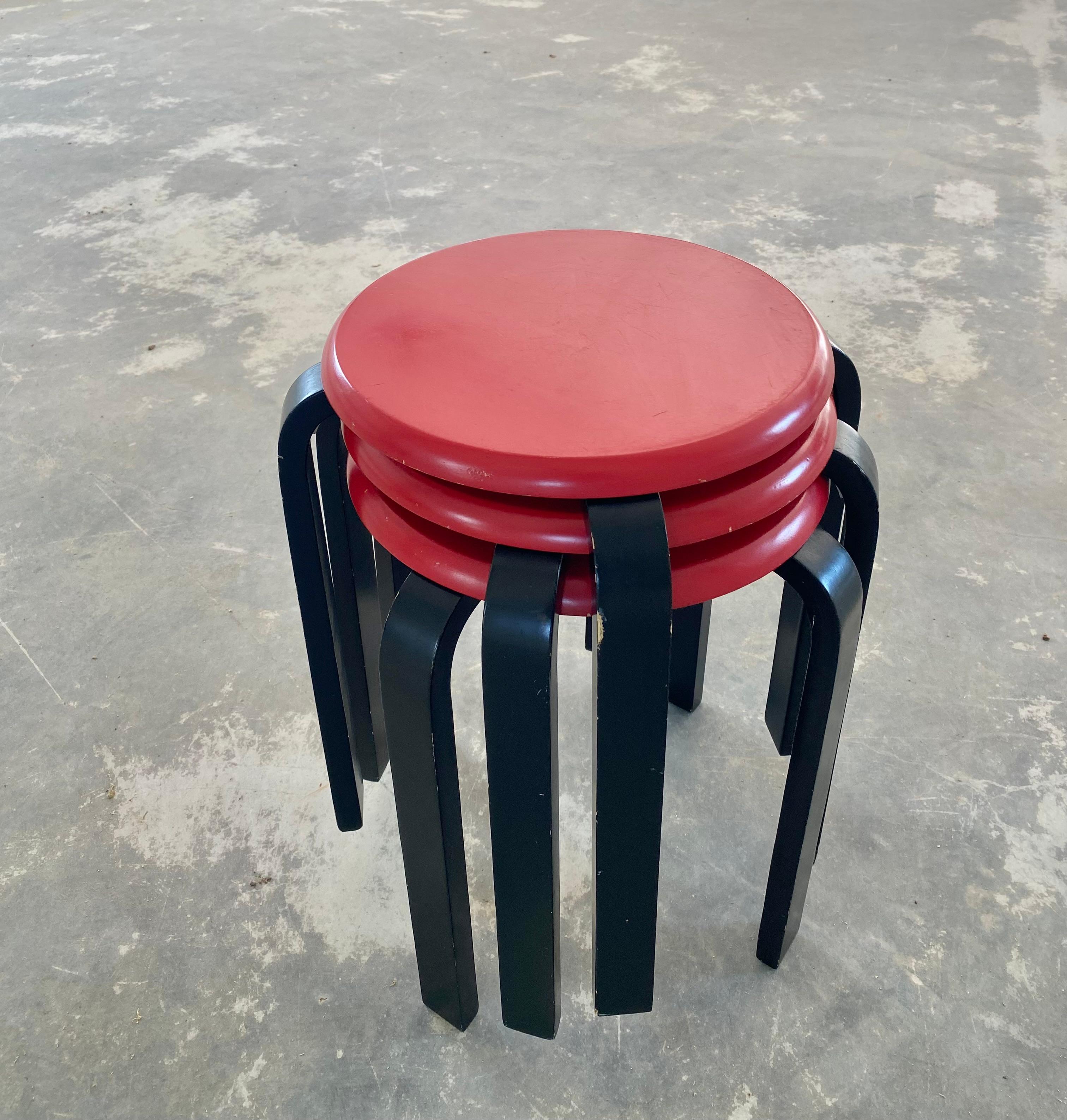 Wood Alvar Aalto-Style Postmodern Stools, Set of 3 For Sale