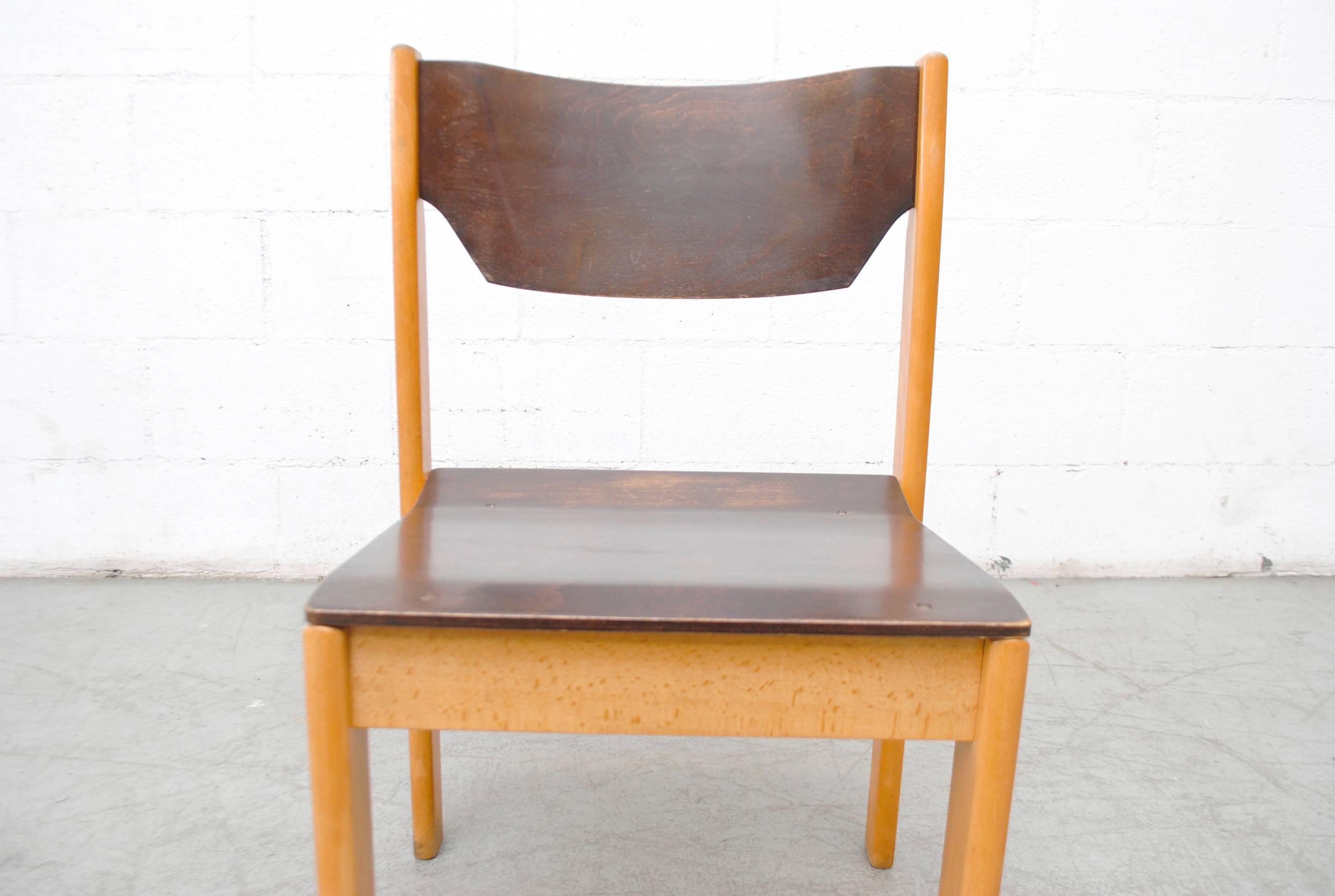 Wood Alvar Aalto Style Two-Toned Stacking Chairs