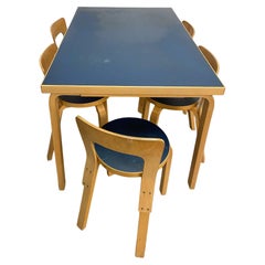 Retro Alvar Aalto Table & 5 Model 65 Chairs In Blue Laminate, 1960s