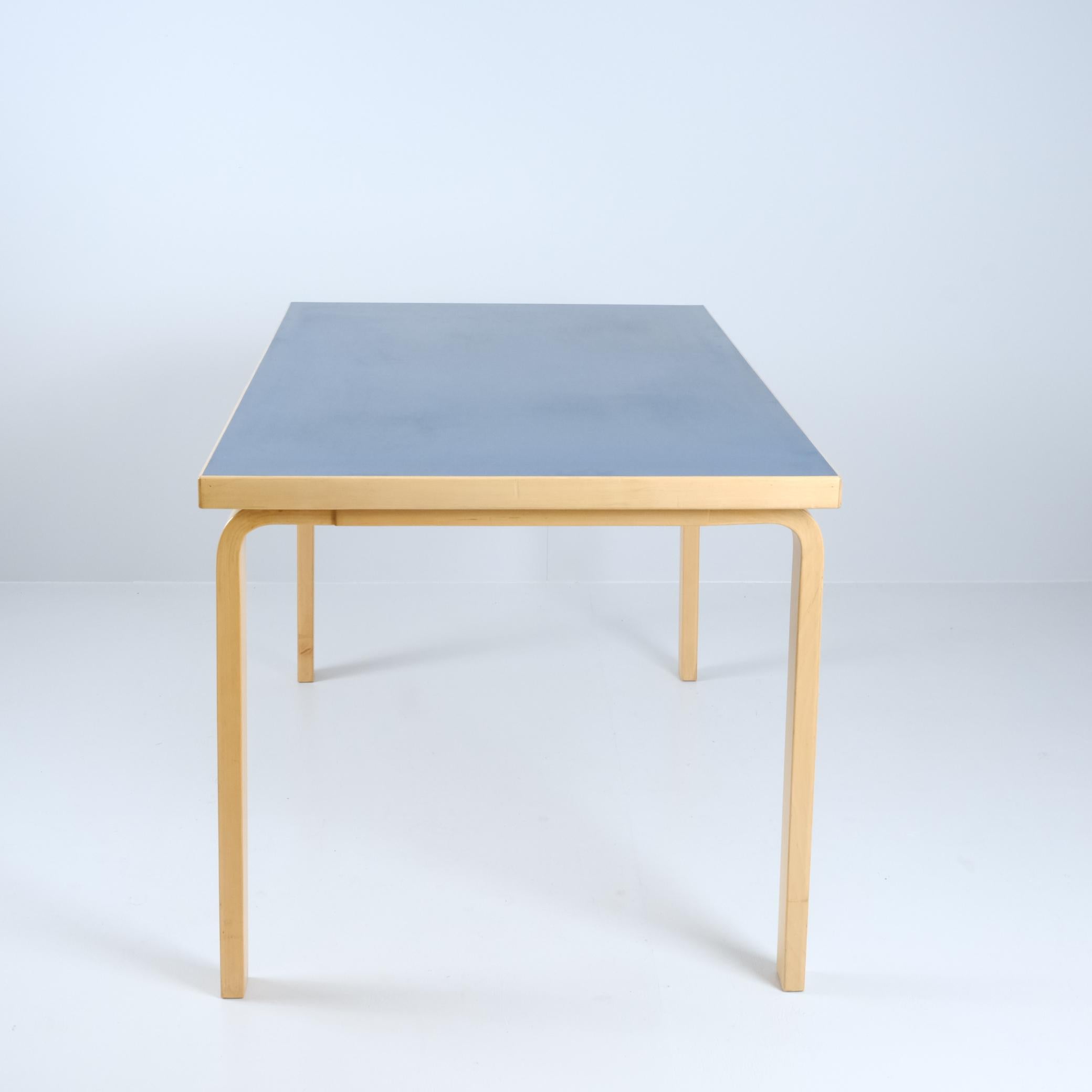 Scandinavian Modern Alvar Aalto Table in Birch & Blue Linoleum, Artek 1960s For Sale