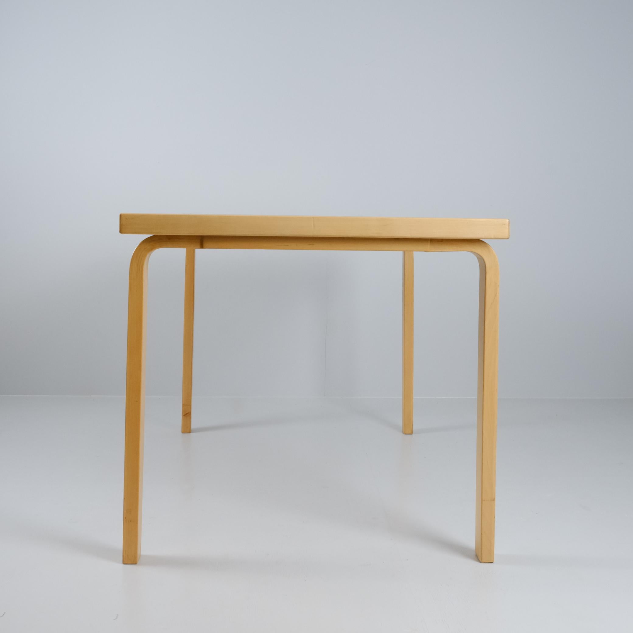 Finnish Alvar Aalto Table in Birch & Blue Linoleum, Artek 1960s For Sale