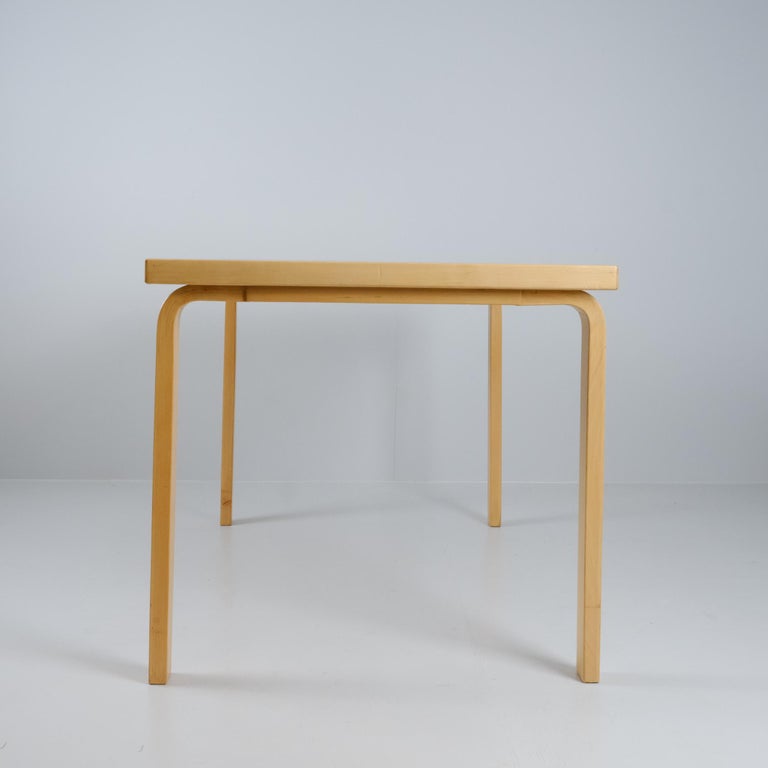 Alvar Aalto Table in Birch and Blue Linoleum, Artek 1960s For Sale