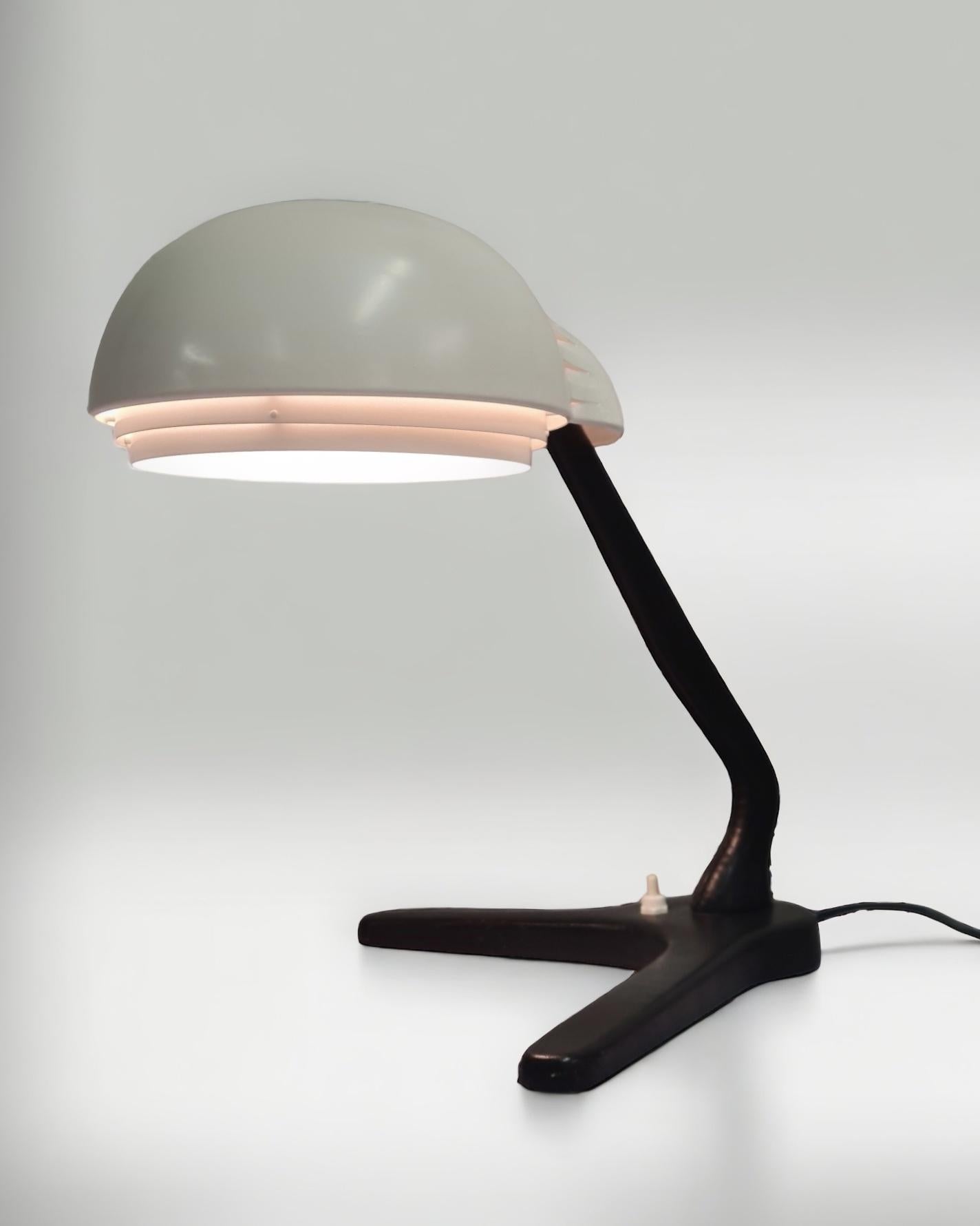 This table lamp model A704 was designed by Alvar Aalto and manufactured by Valaistustyö in the 1950s.  Viljo Hirvonen and Alvar Aalto started their work collaborations in the 1950s.  Viljo and the other staff at Valaistustyö were higly qualified and