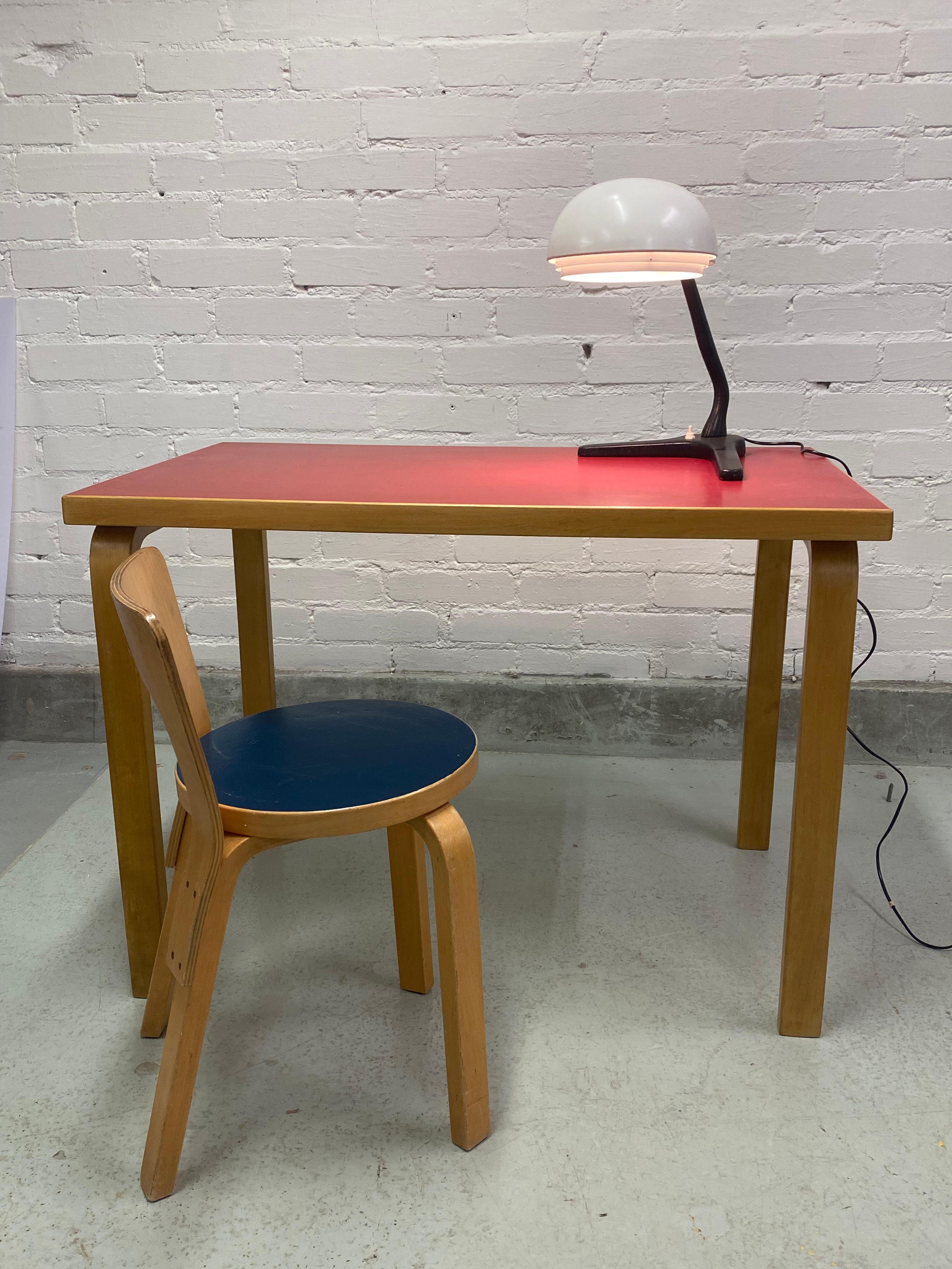 Birch Alvar Aalto Table Model 81B, Red Linoleum surface. For Sale