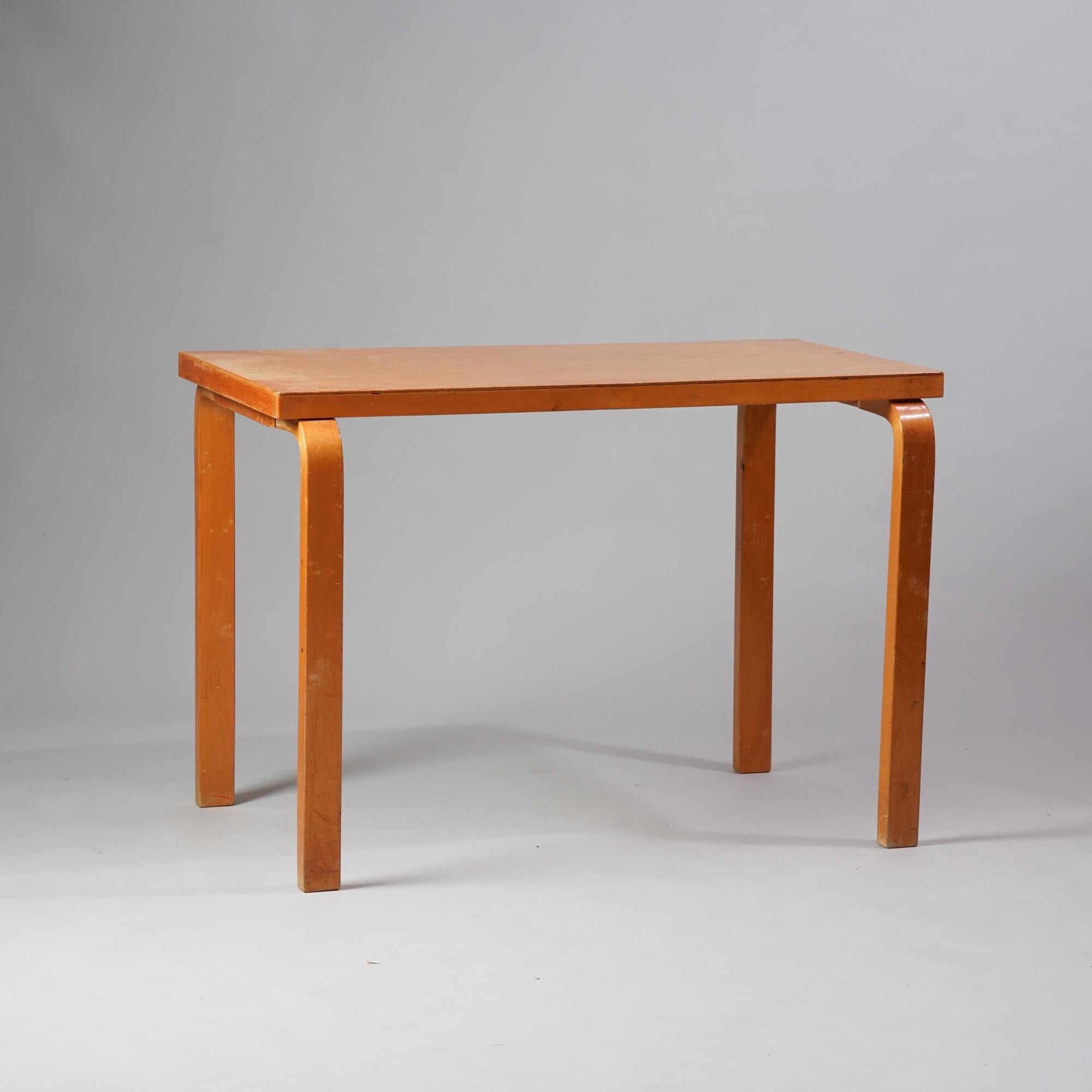 Alvar Aalto table, manufactured by Oy Huonekalu- ja Rakennustyötehdas Ab, 1930/1940s. Birch. Good vintage condition, patina and wear consistent with age and use. 
