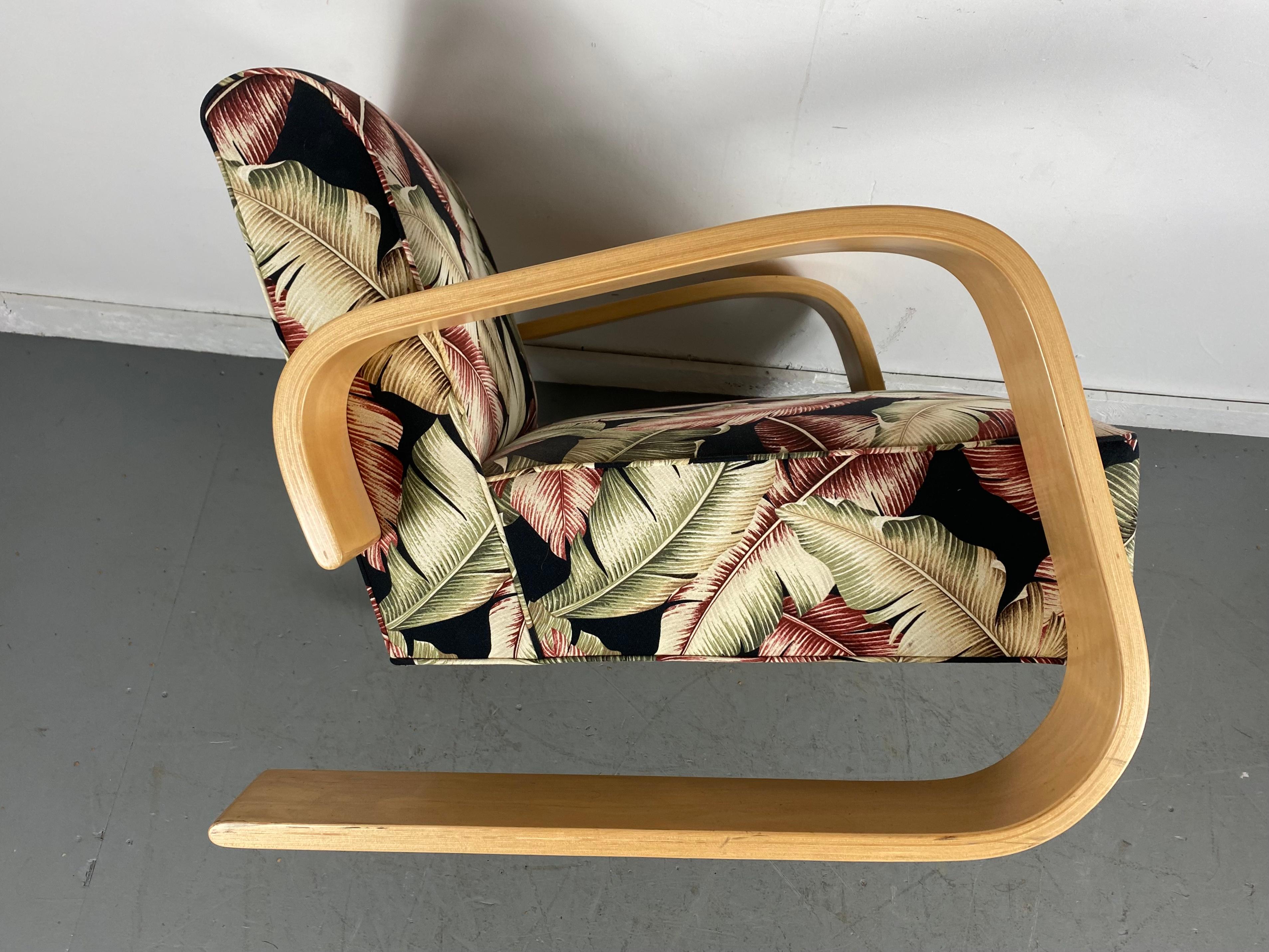 Alvar Aalto tank chair Model 400, classic modernist Bauhaus design, recenntly reupholstered.

 Armchair 400 was created by Alvar Aalto in 1936 for an exhibition at the Milan Triennale, where it was promptly awarded a prize. The chair owes its