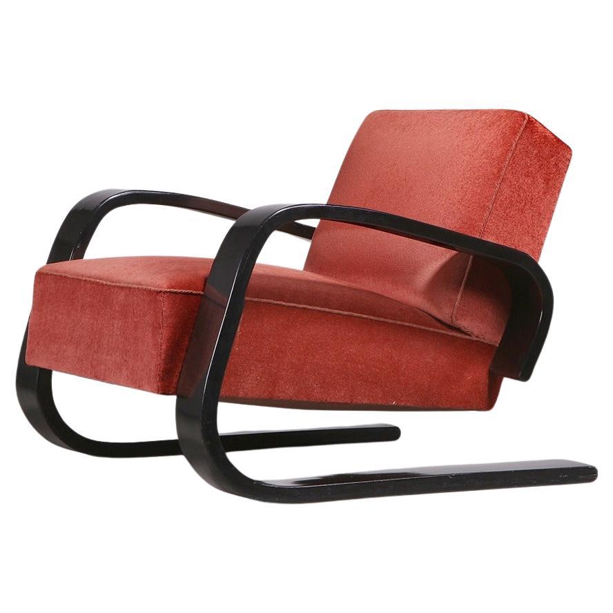 Alvar Aalto ‘Tank’ Lounge Chair in Red Velvet, Finland 1940s