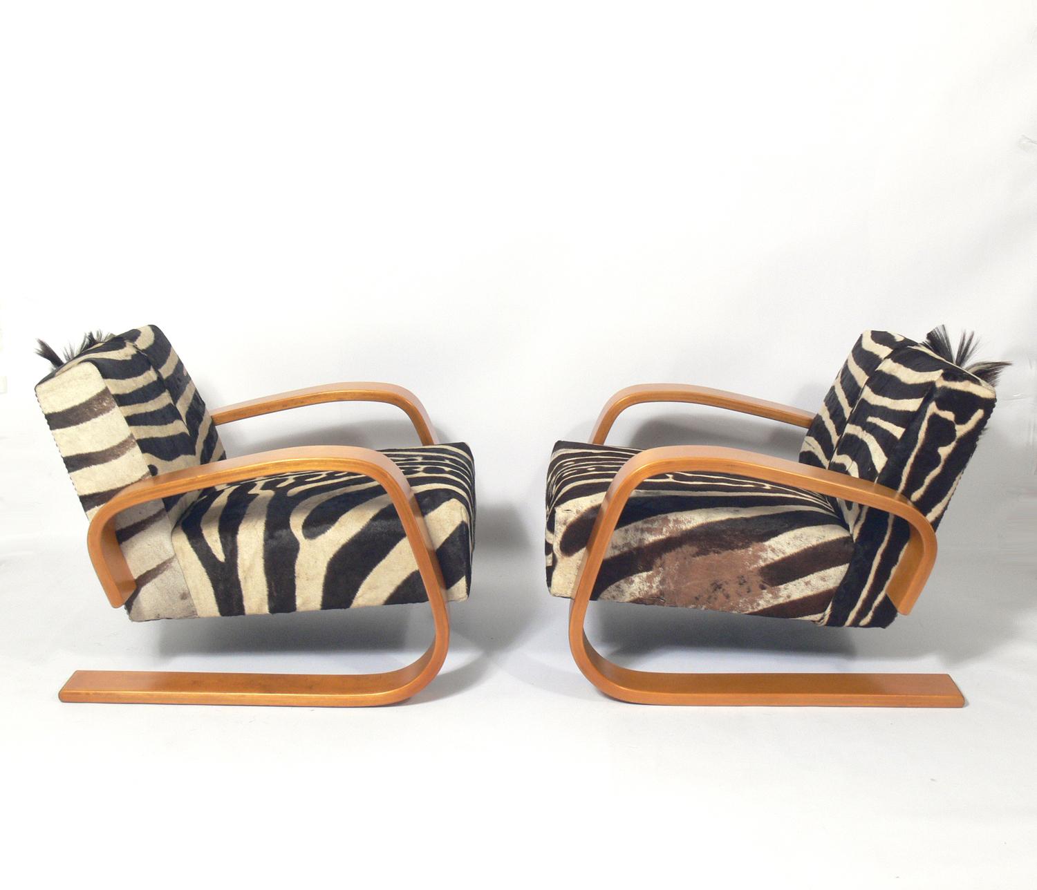 Mid-Century Modern Alvar Aalto Tank Lounge Chairs in Zebra Hide