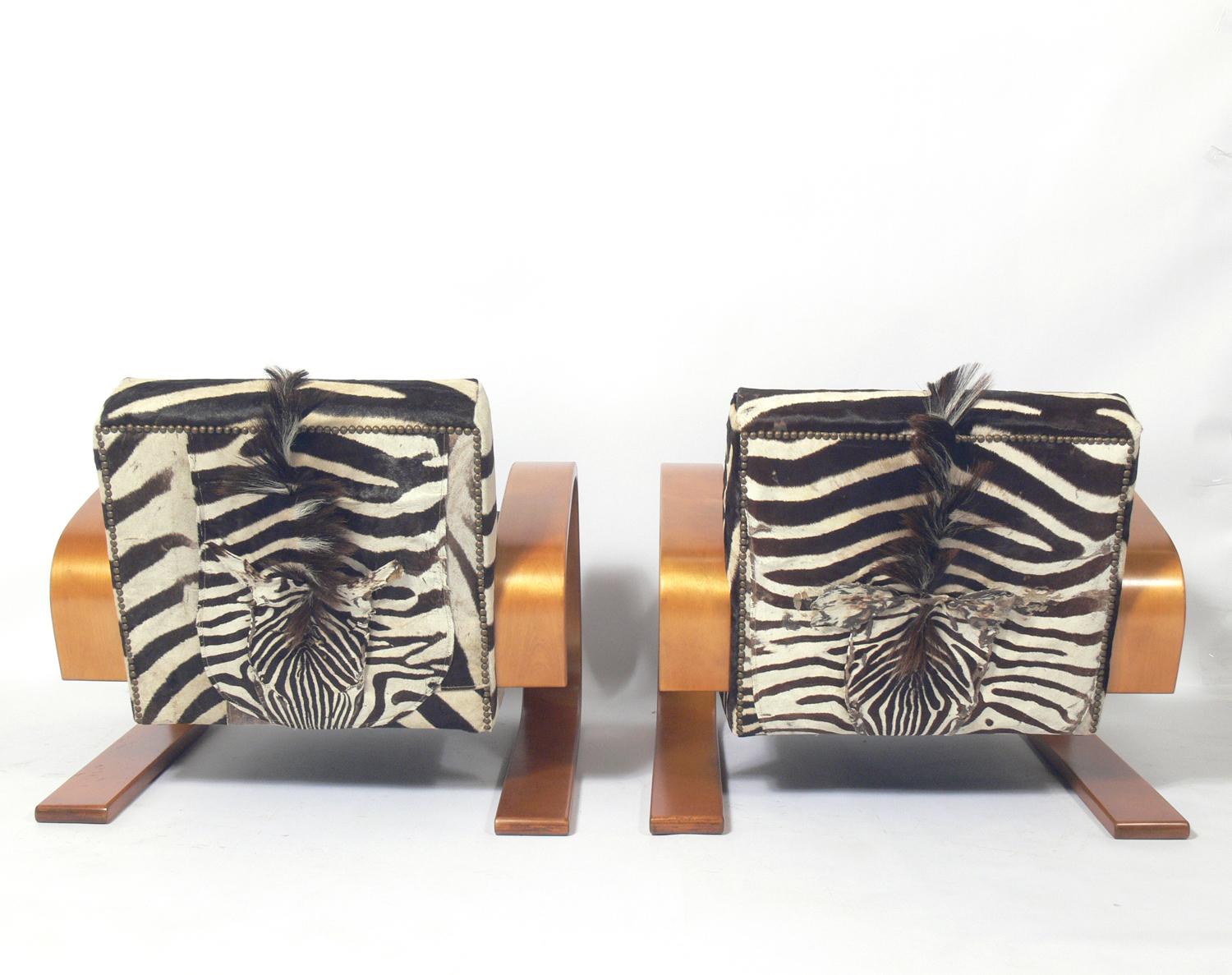 Finnish Alvar Aalto Tank Lounge Chairs in Zebra Hide