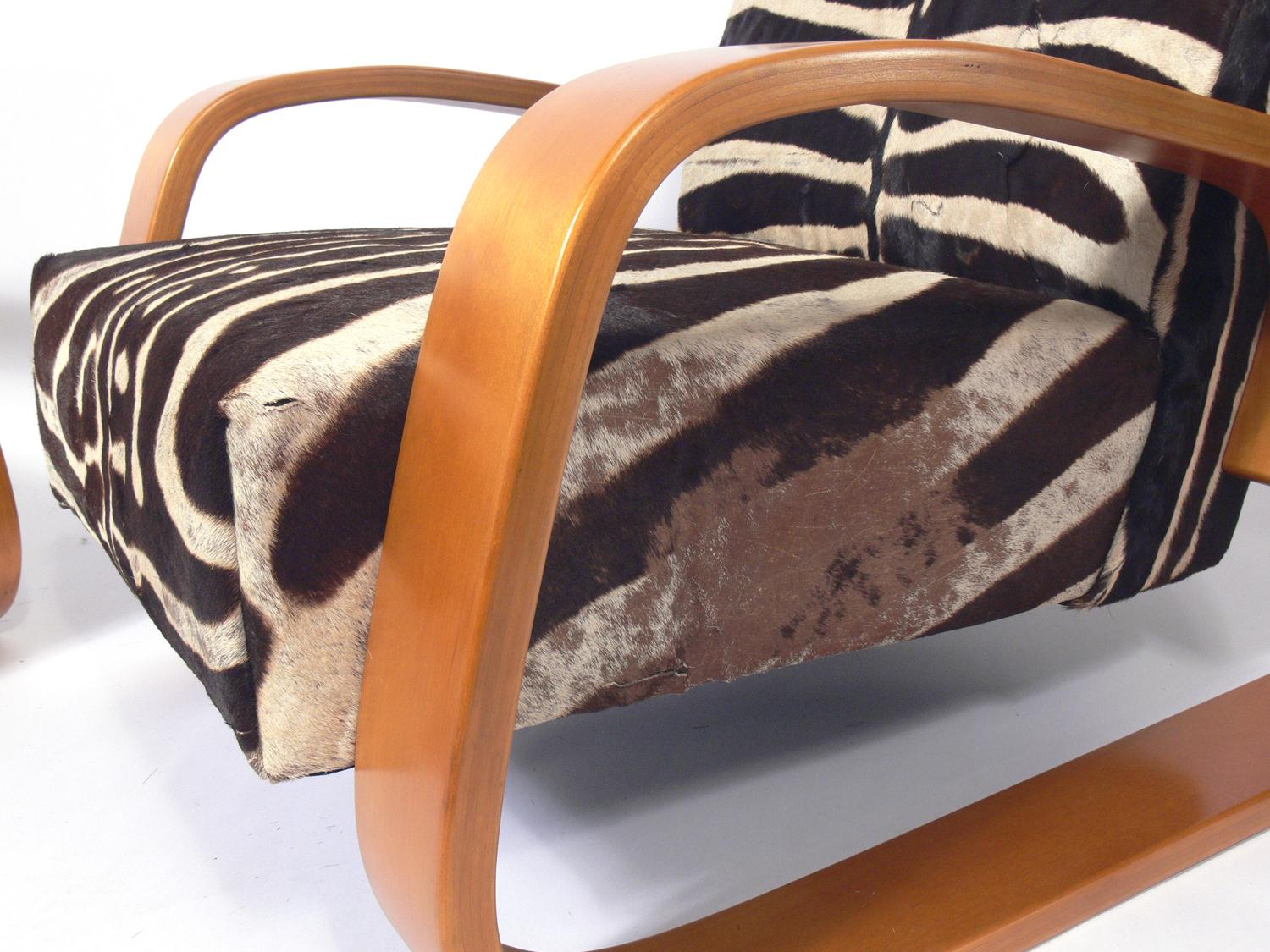 Mid-20th Century Alvar Aalto Tank Lounge Chairs in Zebra Hide
