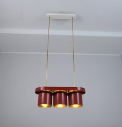 Alvar Aalto 'Triplets' Pendant Model A 203 In Brass & Red, Valaistustyö 1950s
