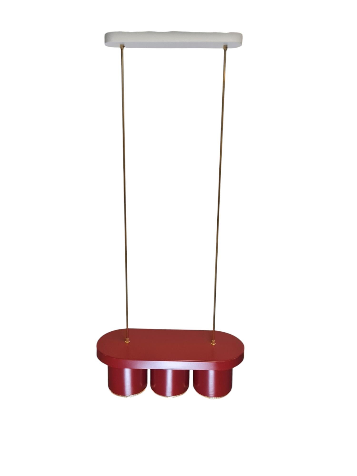 Metà XX secolo Ciondolo 'Triplets' di Alvar Aalto Modello A 203 in ottone e rosso, Valaistustyö anni '50 in vendita
