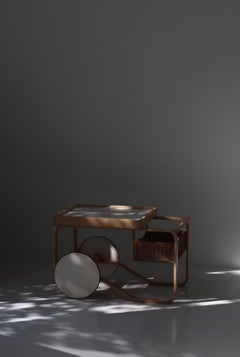 Alvar Aalto Vintage Tea Trolley 900 White Ceramic Tiles & Rattan Basket, 1960s
