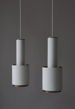 Alvar Aalto White Brass Large "Dobbeltcylinder" Pendants, Louis Poulsen, 1960s