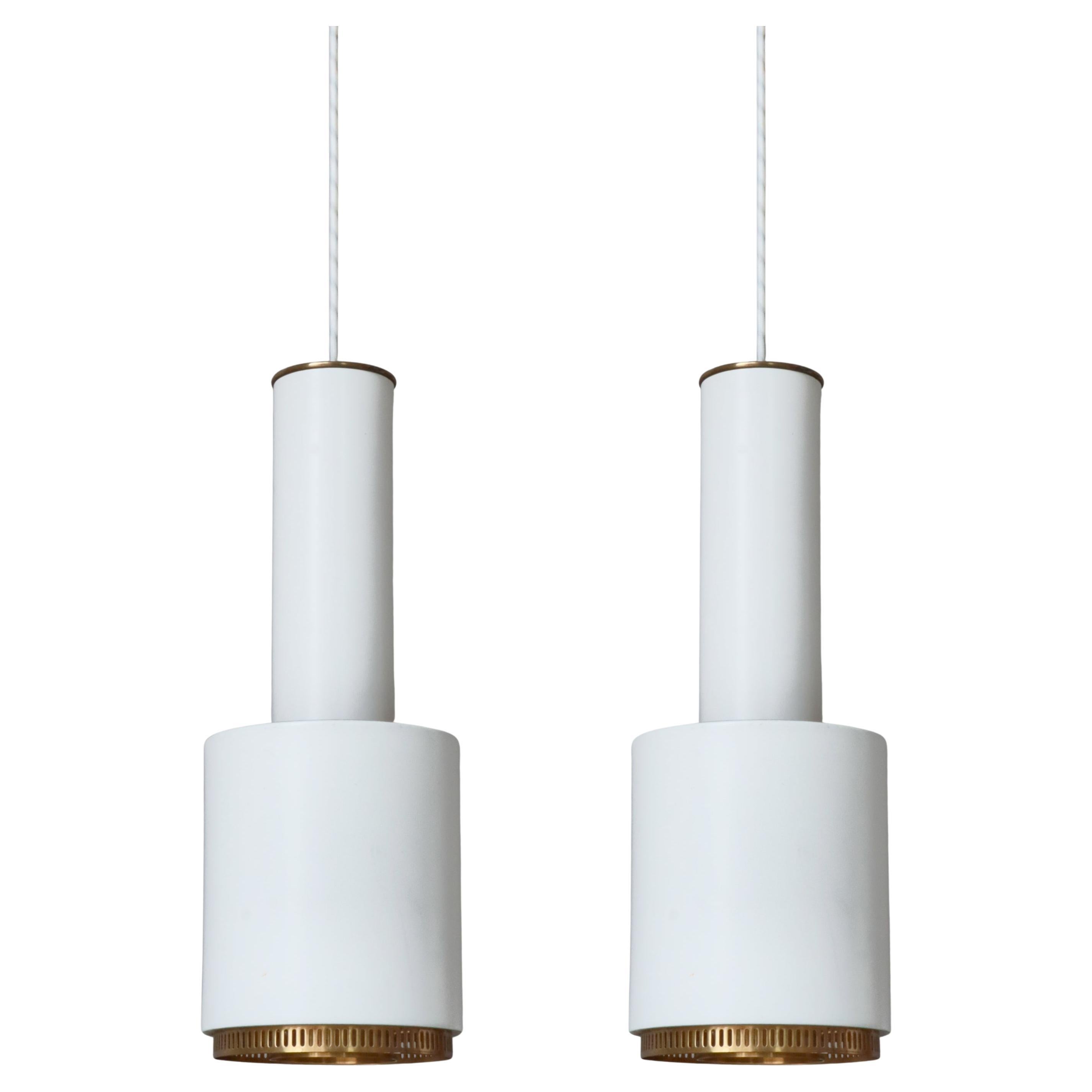 Alvar Aalto White Brass Large "Dobbeltcylinder" Pendants, Louis Poulsen, 1960s
