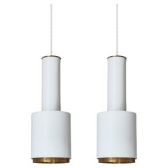Alvar Aalto White Brass Large "Dobbeltcylinder" Pendants, Louis Poulsen, 1960s