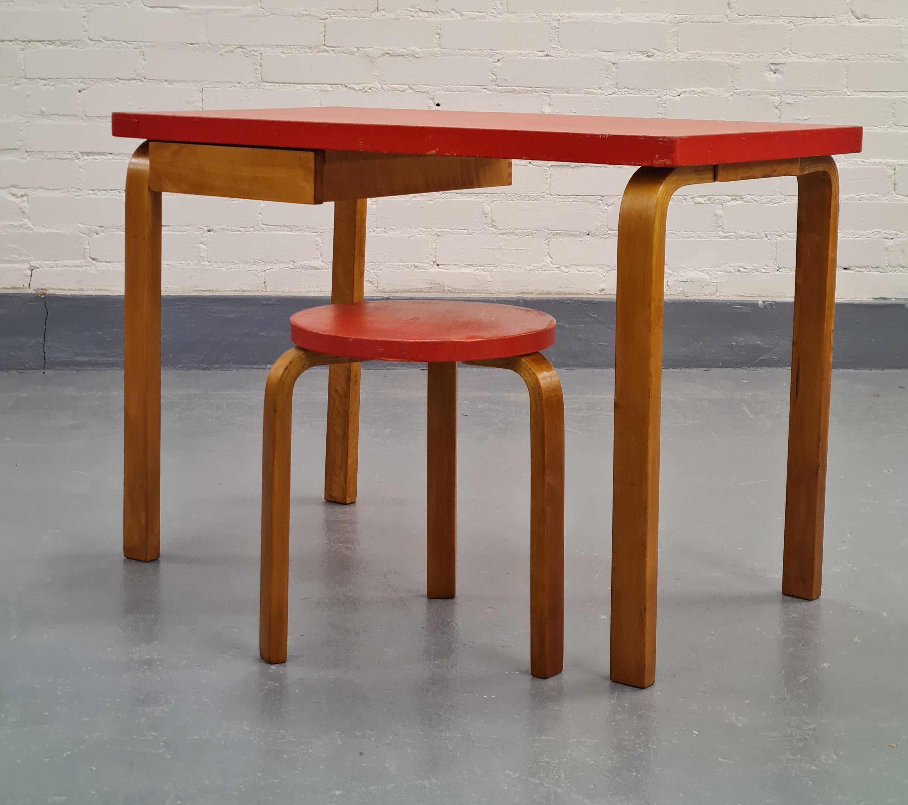Finnish Alvar Aalto writing table and stool, Artek