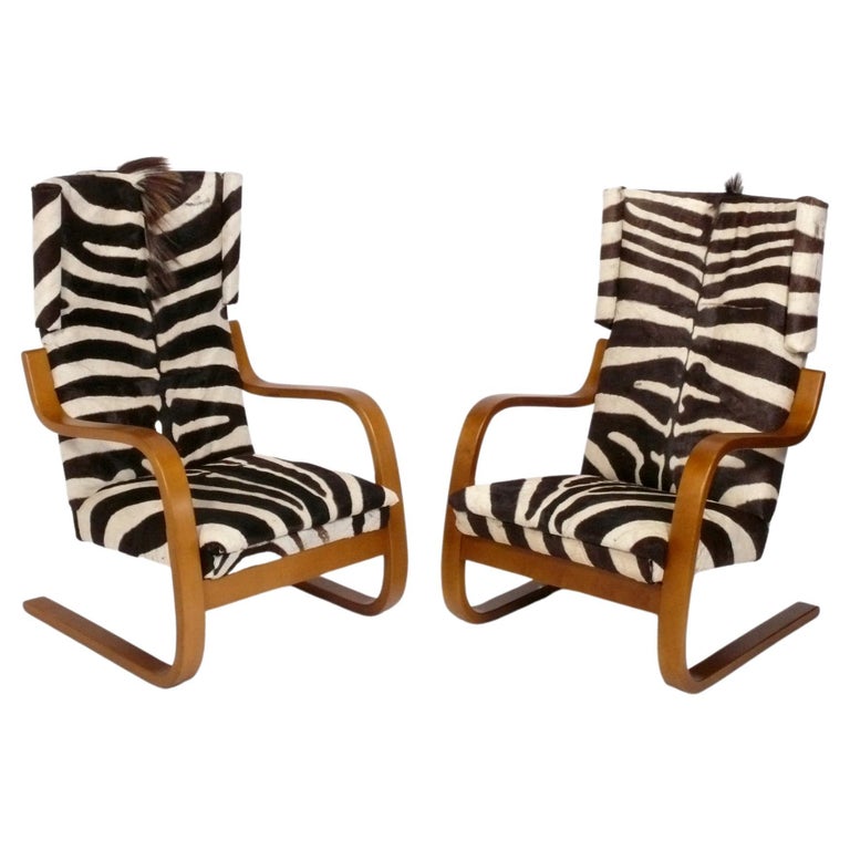 Alvar Aalto Zebra Hide Lounge Chairs Danish Modern Midcentury
