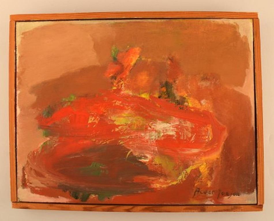 Alvar Jonson (1914-1985), peintre suédois. Huile sur toile. Paysage abstrait. 