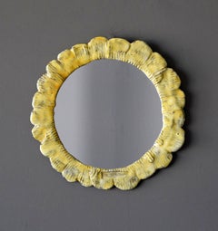 Alvar Saari, Unique Small Wall Mirror, Yellow Glazed Stoneware, Finland, 1970s
