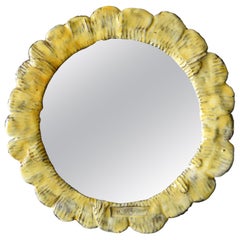 Alvar Saari, Unique Small Wall Mirror, Yellow Glazed Stoneware, Finland, 1970s