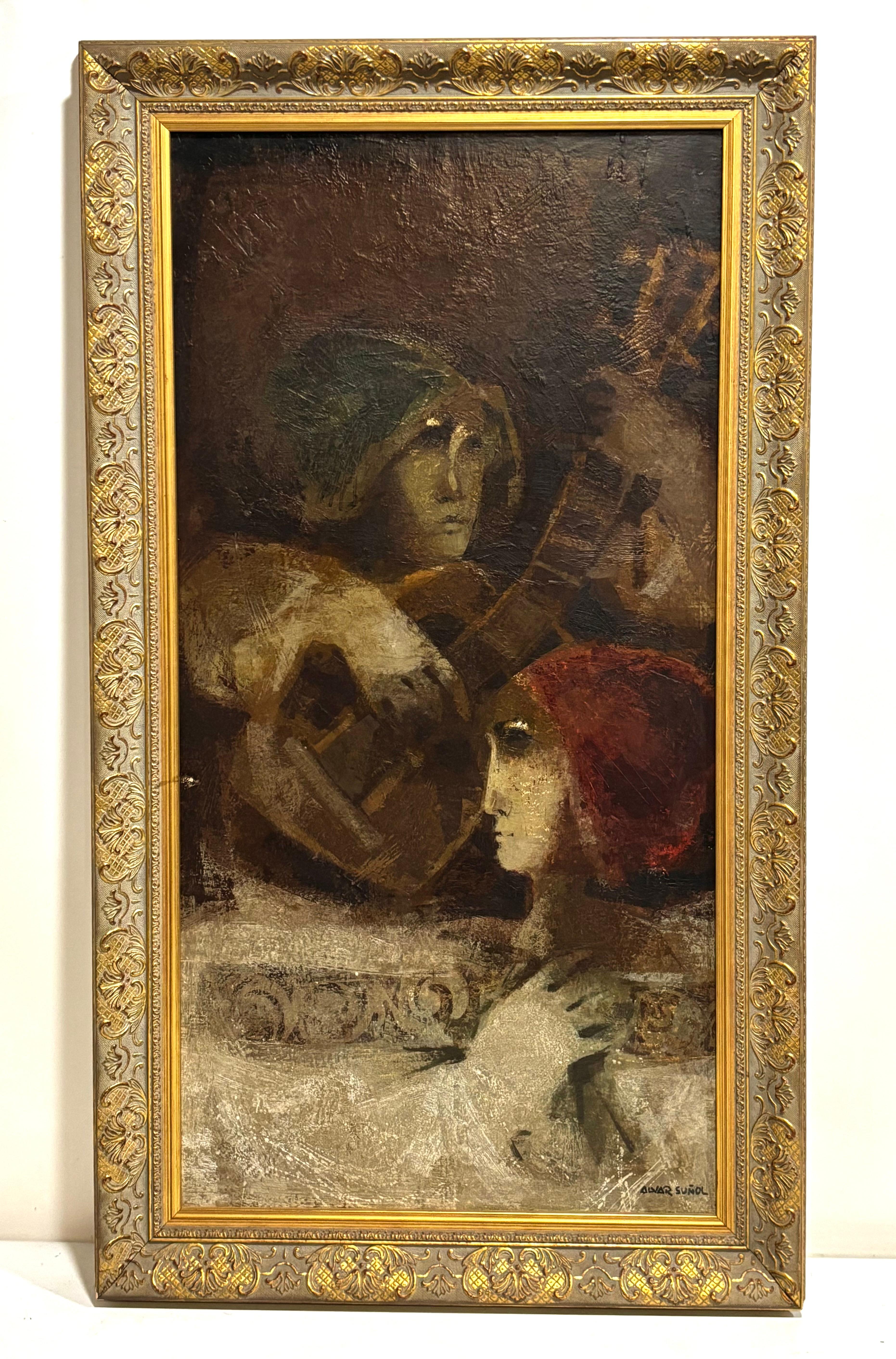 ALVAR SUÑOL- MUJERES CON MANDOLINA - OLEO LIENZO - Painting de Alvar Sunol Munoz-Ramos